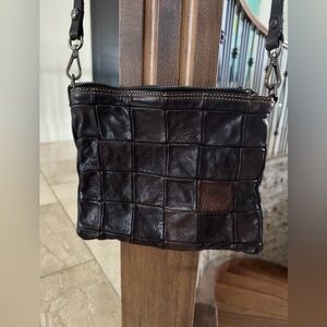Campomaggi Free People Dark Brown Distressed Leather Patchwork Crossbody Bag